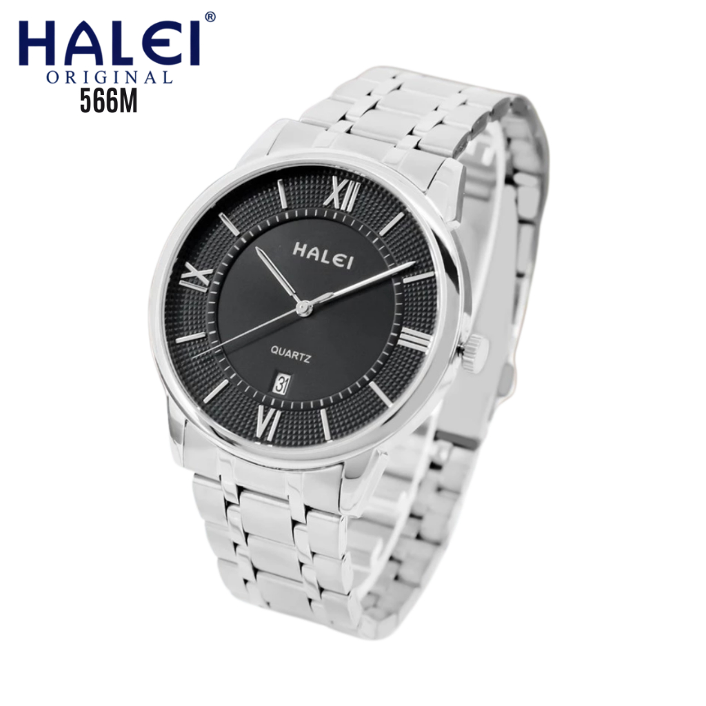 Jam Tangan Halei 566M Original Pria Analog Jarum Rantai Stainless Steel Cowok 566 Fashion Japan