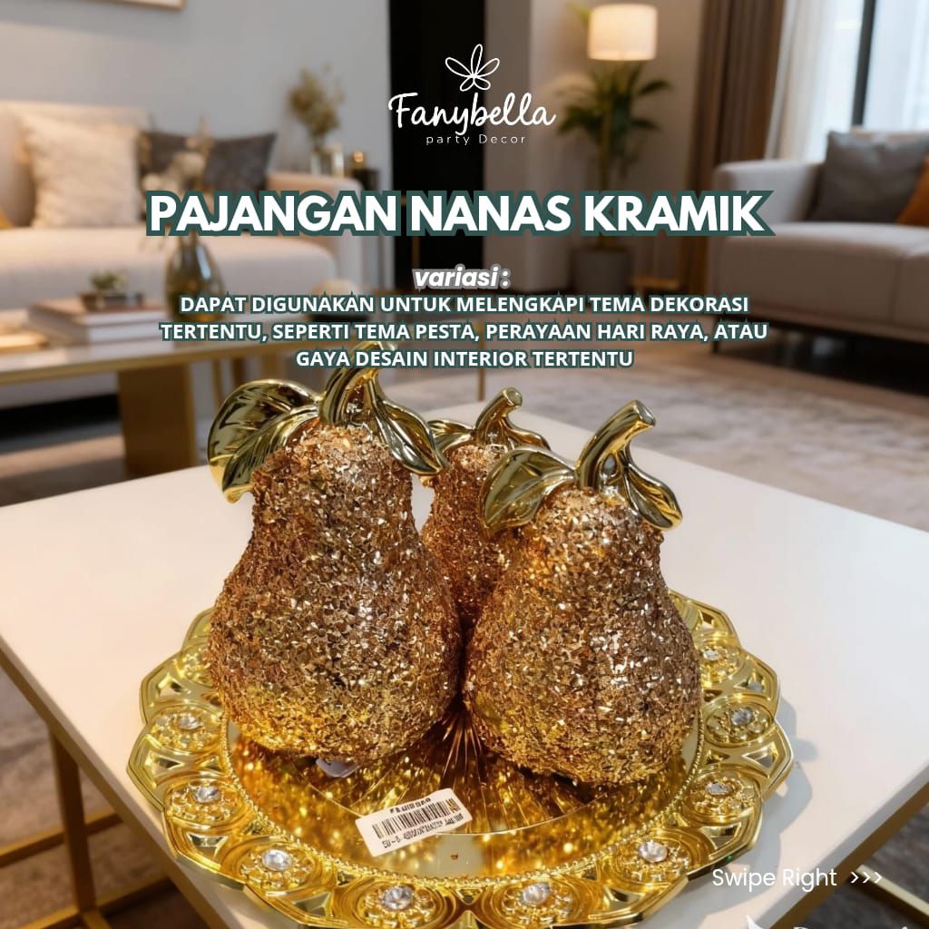Pajangan Meja Keramik Satu Set Buah Pir Emas Gold Import Dekorasi Hiasan Rumah