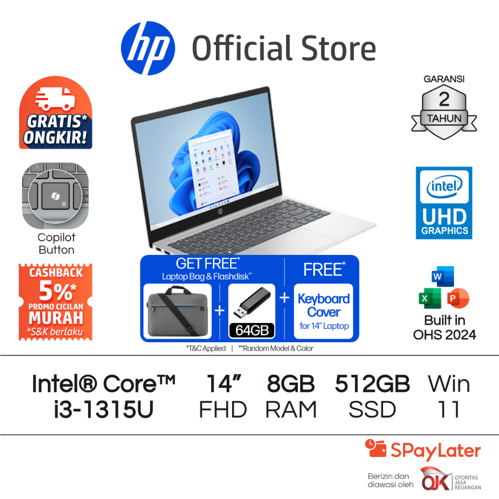 Laptop HP Intel Core i3 UHD 4GB / 8GB RAM 512GB SSD Blue / Gold / Silver Windows 11 Home 14 Inch Gen