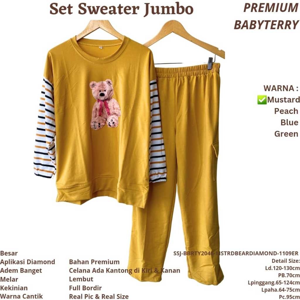 SETELAN SWEATER WANITA KEKINIAN BORDIR  SUPER JUMBO / SET WANITA JUMBO LD 140CM / ONE SET WANITA TEB