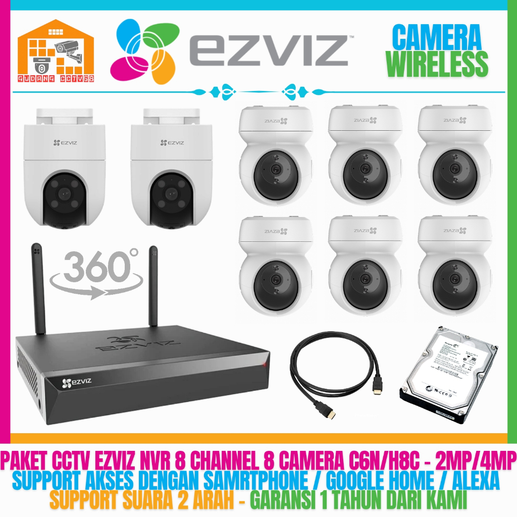 Paket CCTV Ezviz Wireless NVR 8 Channel 8 Ezviz Camera Ezviz 4MP / 2MP Audio 2 Way IP Camera Ezviz