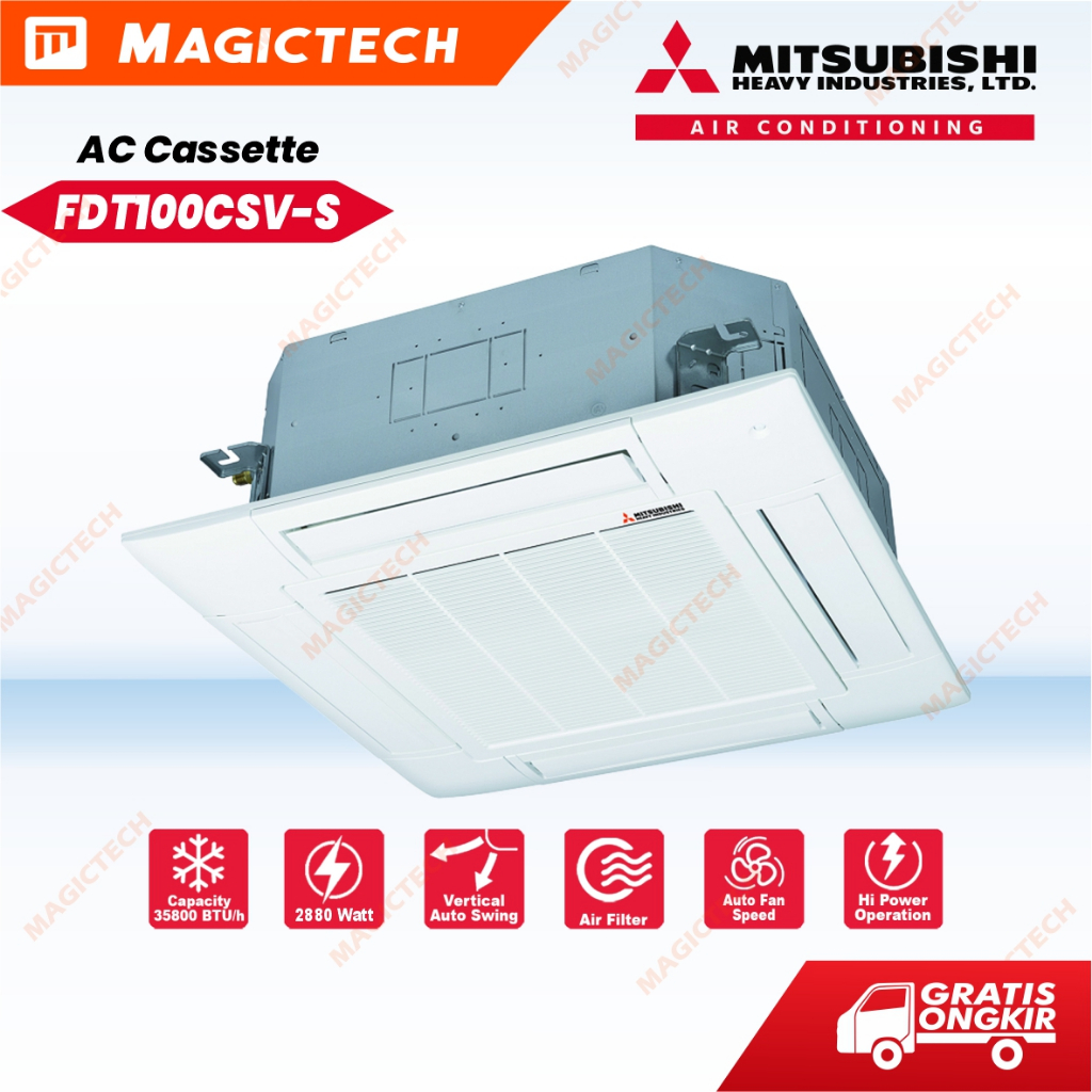 AC Mitsubishi Heavy Cassette Ceiling 4 PK FDT100CSV-S 4PK Non Inverter 4 Way Airflow Auto Fan Speed