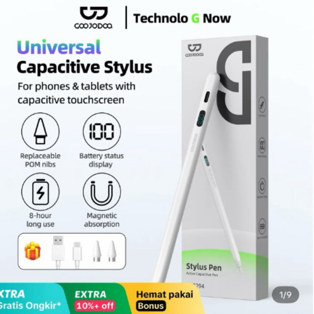 Pena Stylus Multifungsi GOOJODOQ GD04 Putih dengan Indikator Baterai dan Pengisian Cepat