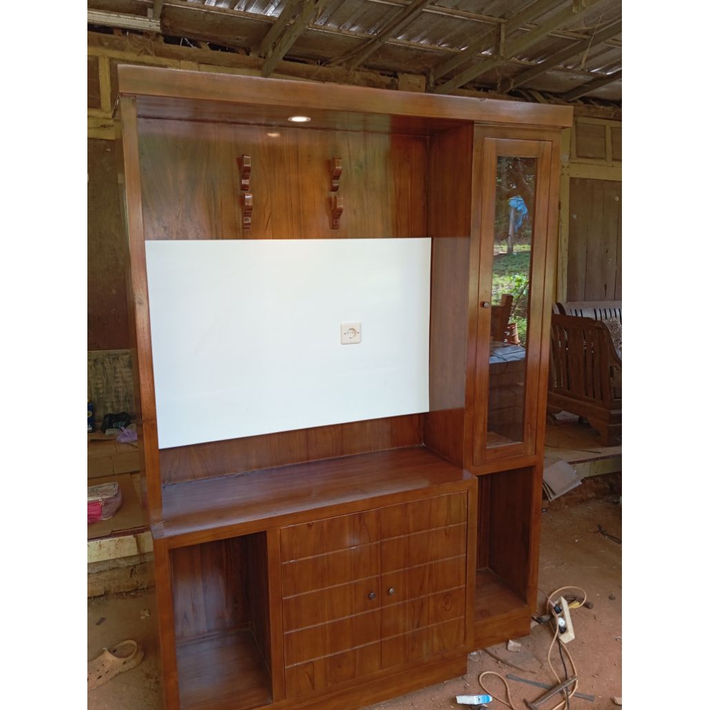 backdrop tv kayu jati great A (TPK) solid/bufet partisi jati/bufet pajangan tv ukuran 180x200