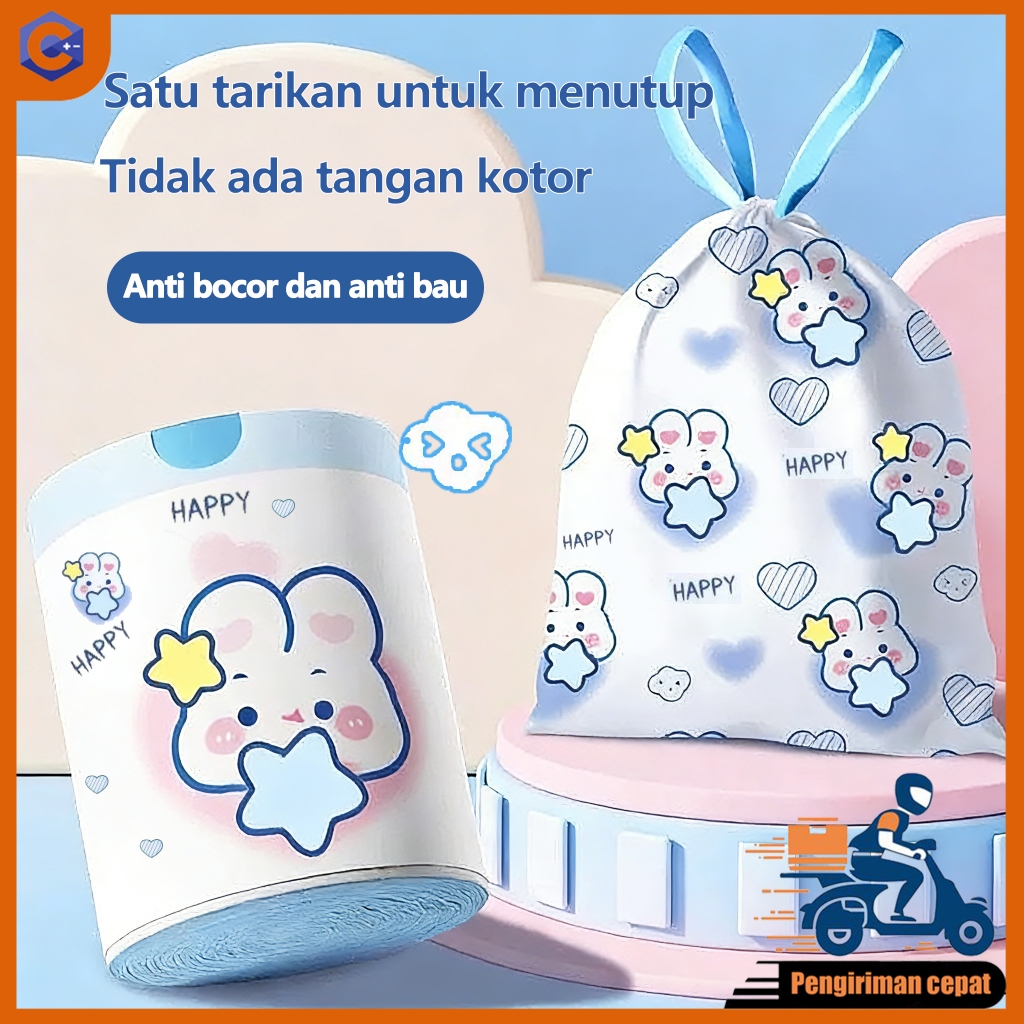 (100 kantong per rol) Kantong sampah plastik / Kantong sampah bermotif lucu / Kantong sampah motif k