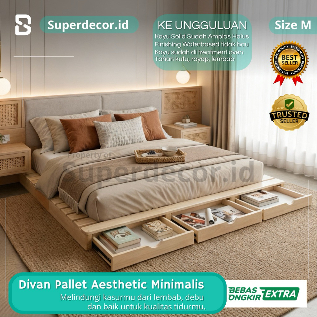 Alas Tempat Tidur Kayu Pallet Minimalis (M) / Dipan Pallet / Tempat Tidur aesthetic