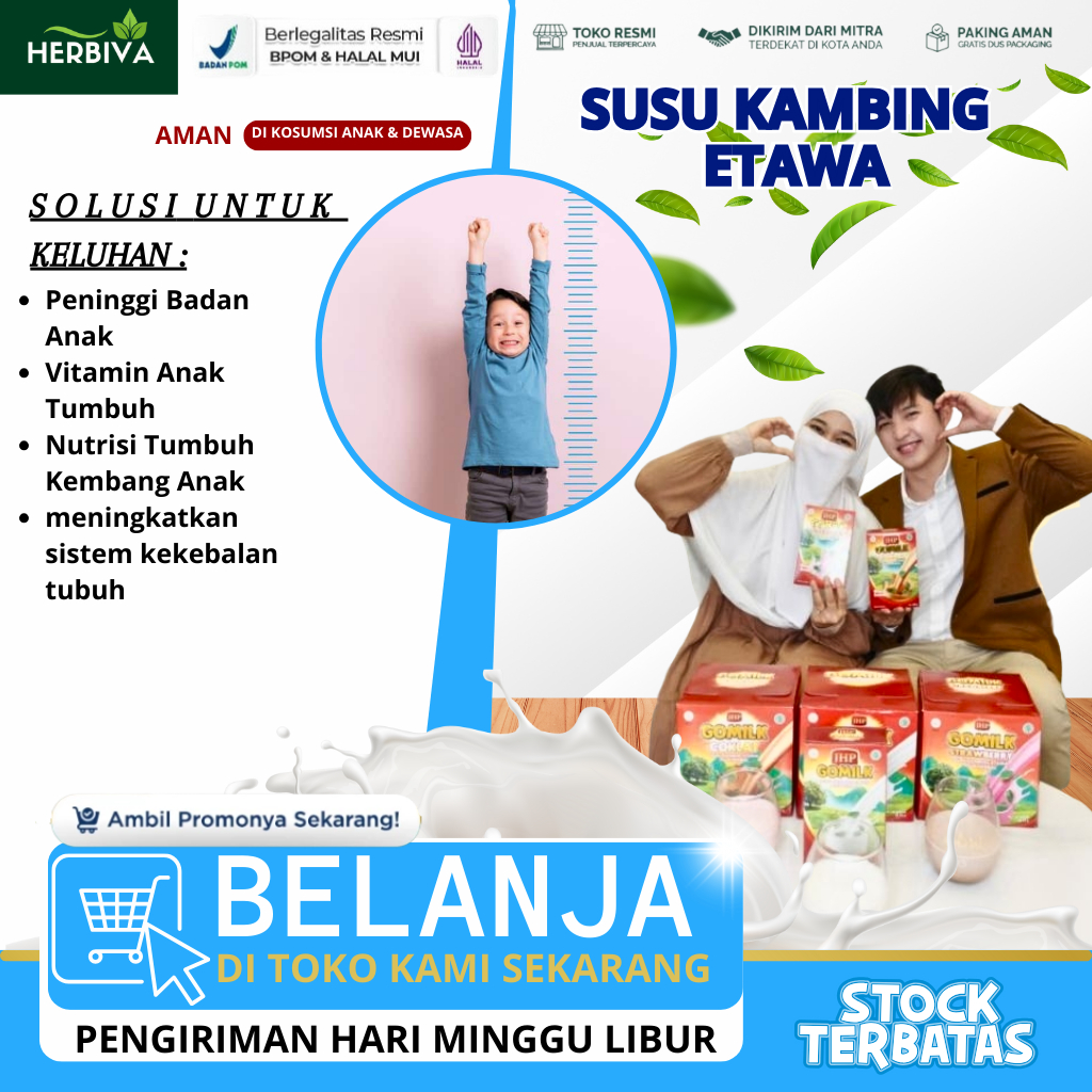 Gomilk 200Gr - Susu Kambing Etawa Suplemen Peninggi Badan Anak, Vitamin Anak Tumbuh Tinggi, Peninggi