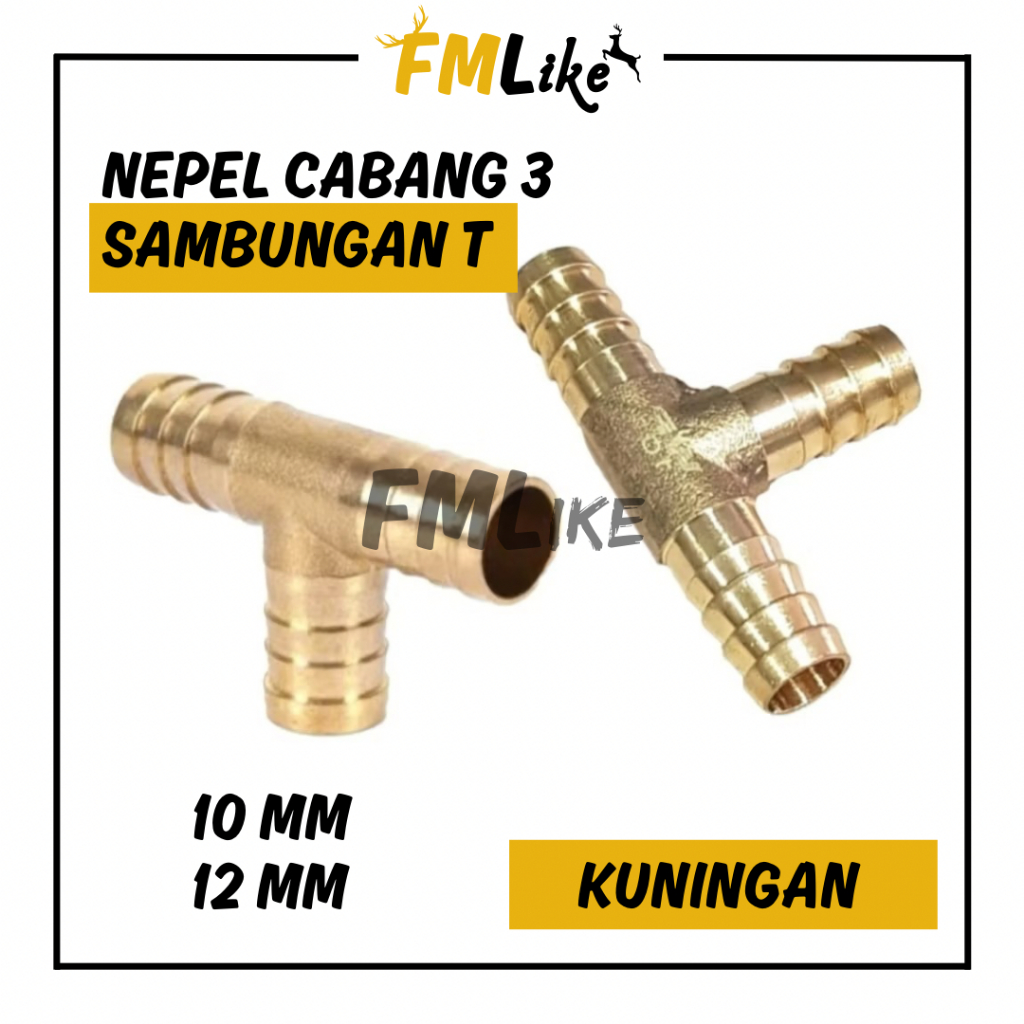 Nepel Tee Cabang 3 T 10 / 11 / 12mm Konektor Sambungan Regulator Selang Kompor Gas Kuningan Bentuk T