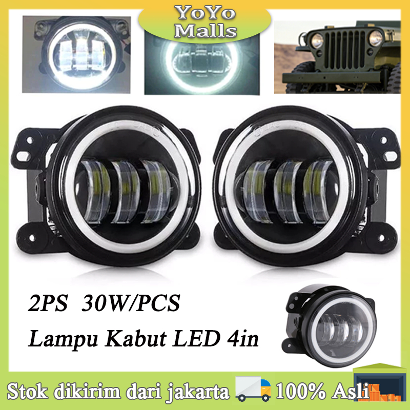Lampu LED mobil, lampu motor, lampu kabut LED 4 inci, 3 lensa, full ring, lampu malaikat LED 2 warna
