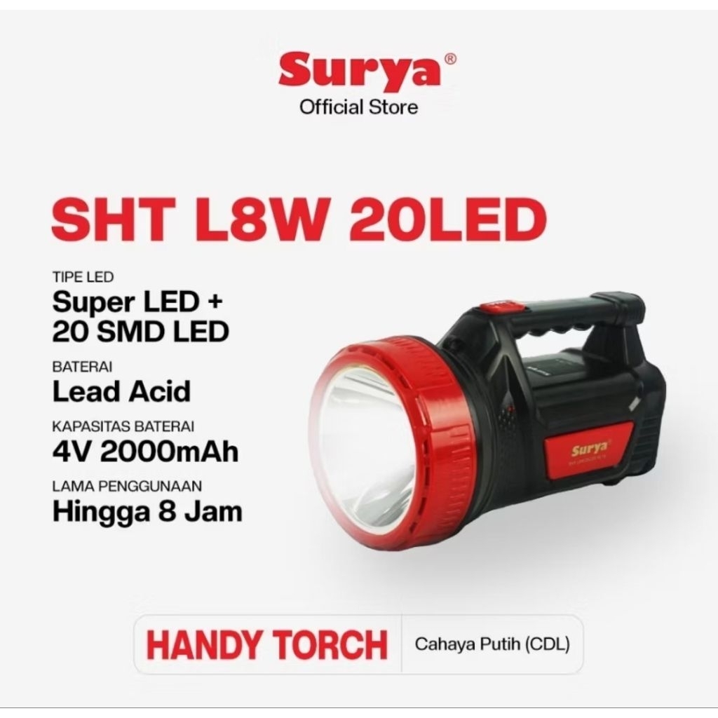 Senter LED cas ulang / Surya SHT 18W 20LED Lampu senter besar + LED emergency rechargeable