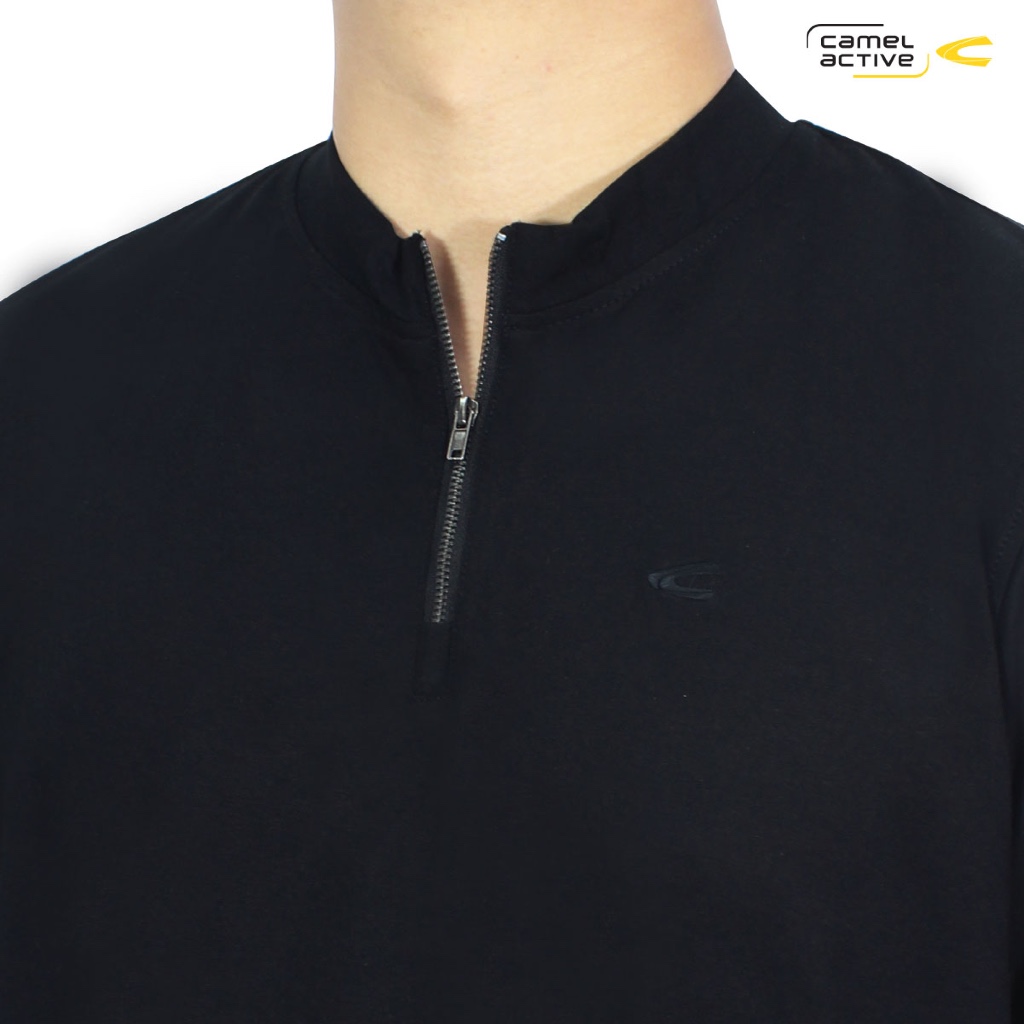 camel active Men's Black Cotton Bamboo Spandex Zipper T-Shirt