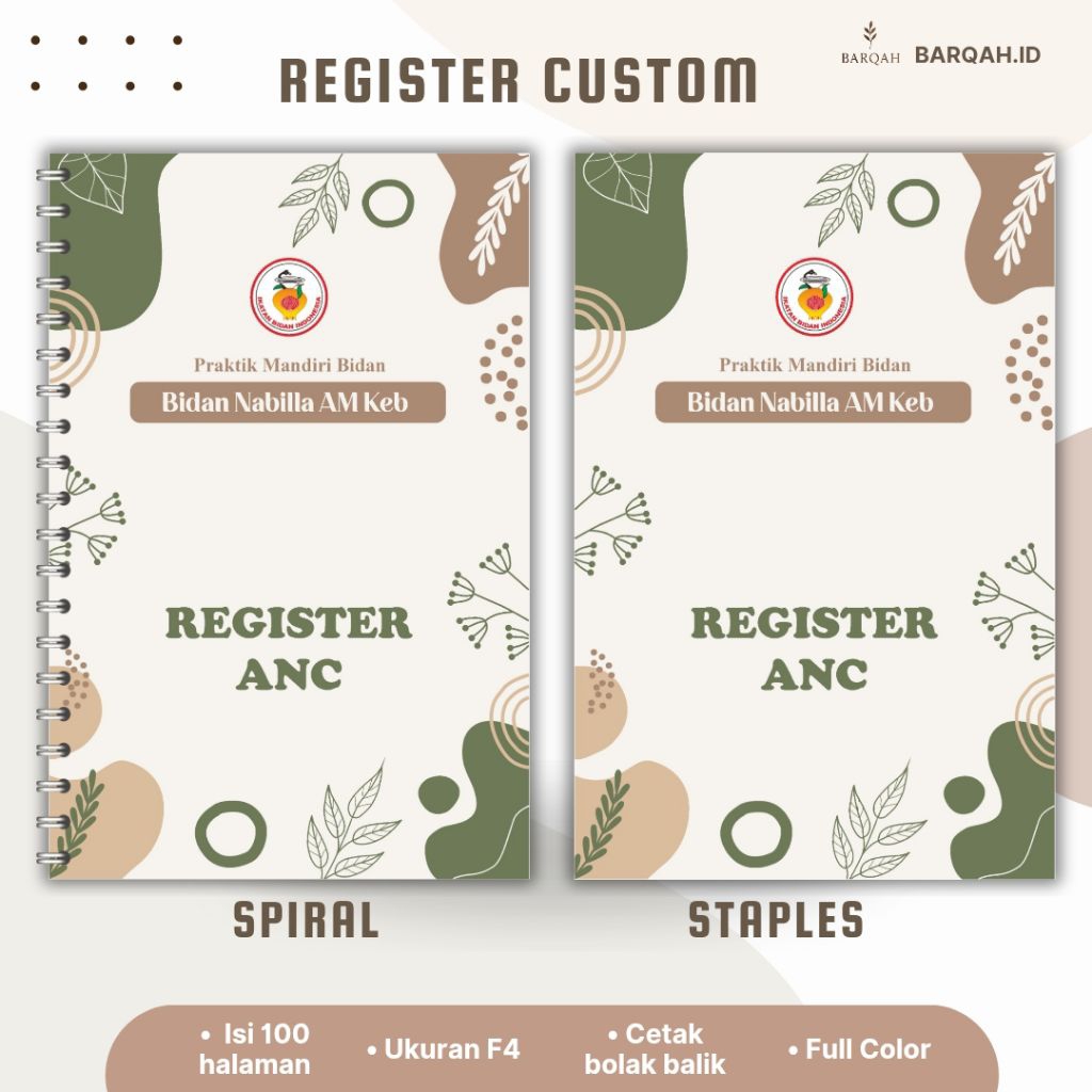 Buku Register Bidan Custom , Buku Adminstrasi Bidan Custom, buku kebidanan castem