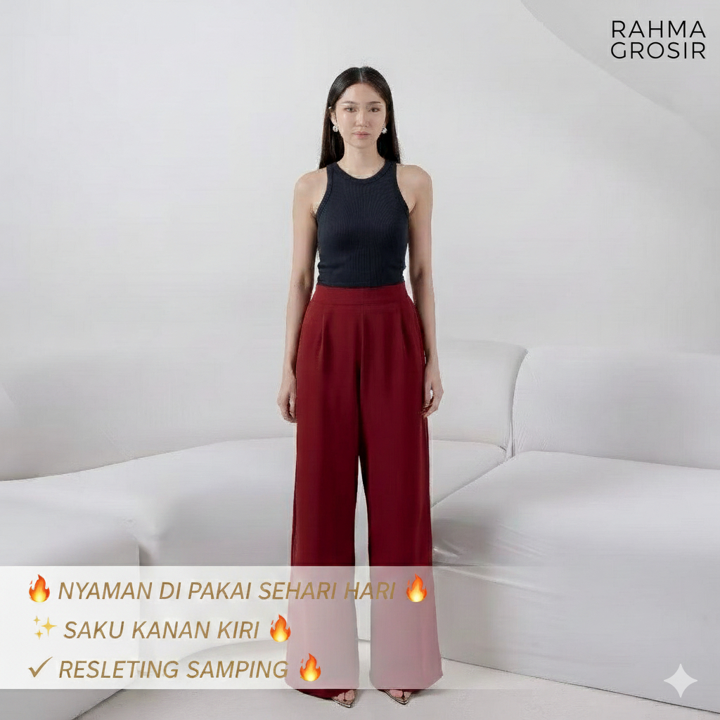 Celana Kulot Fashion Wanita – Model Wide Leg Warna Army, Look Simple Stylish