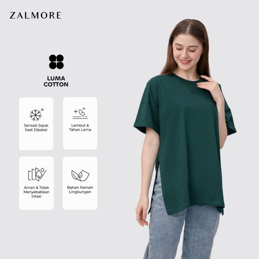 Zalmore Oversize T-Shirt with Slit | LUMA Cotton™ Premium - Kaos Oversize Wanita Lembut Ringan Sejuk
