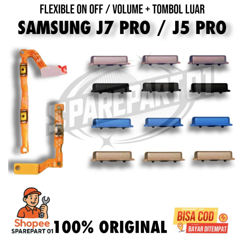 Flexible On Off Volume Samsung J7 Pro J5 Pro + Tombol Luar