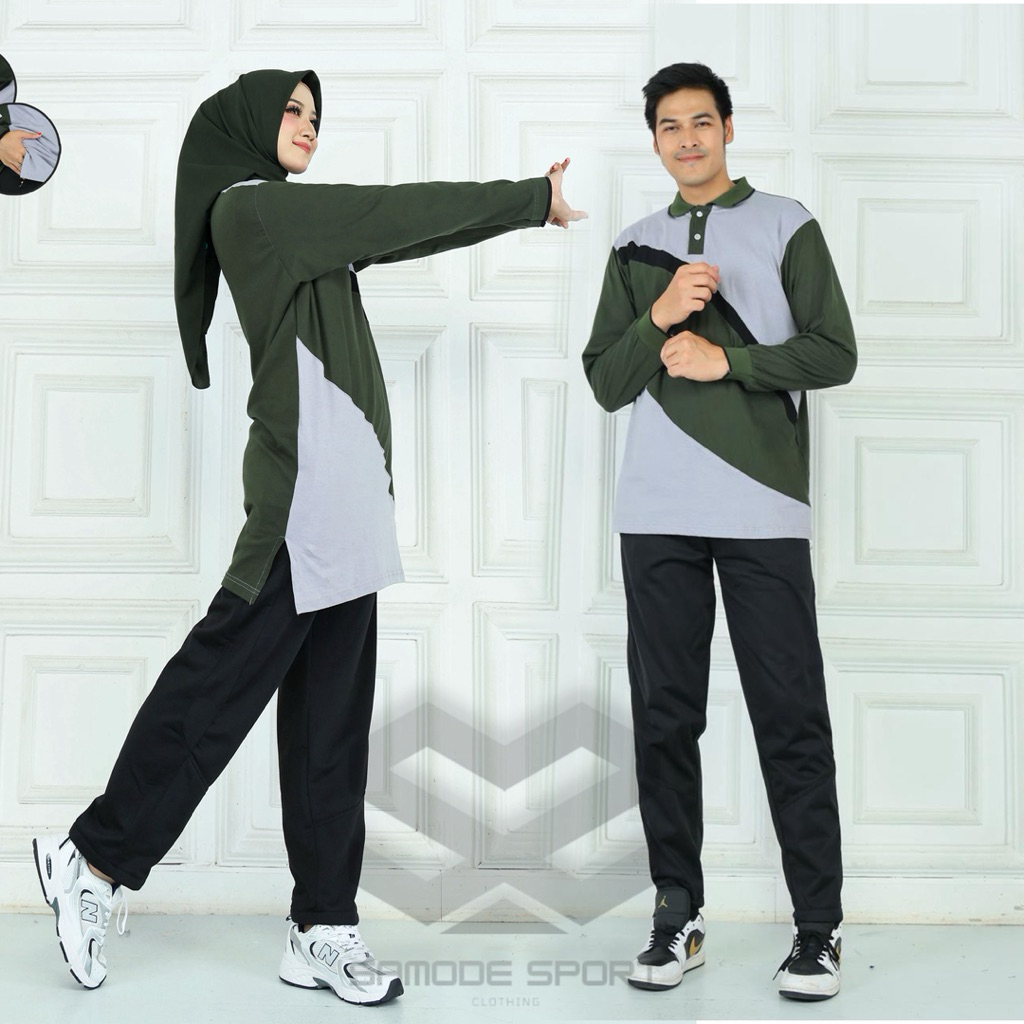 TERBARU COUPLEsetelan baju olahraga couple tunik dan kerah//setelan baju olahraga couple