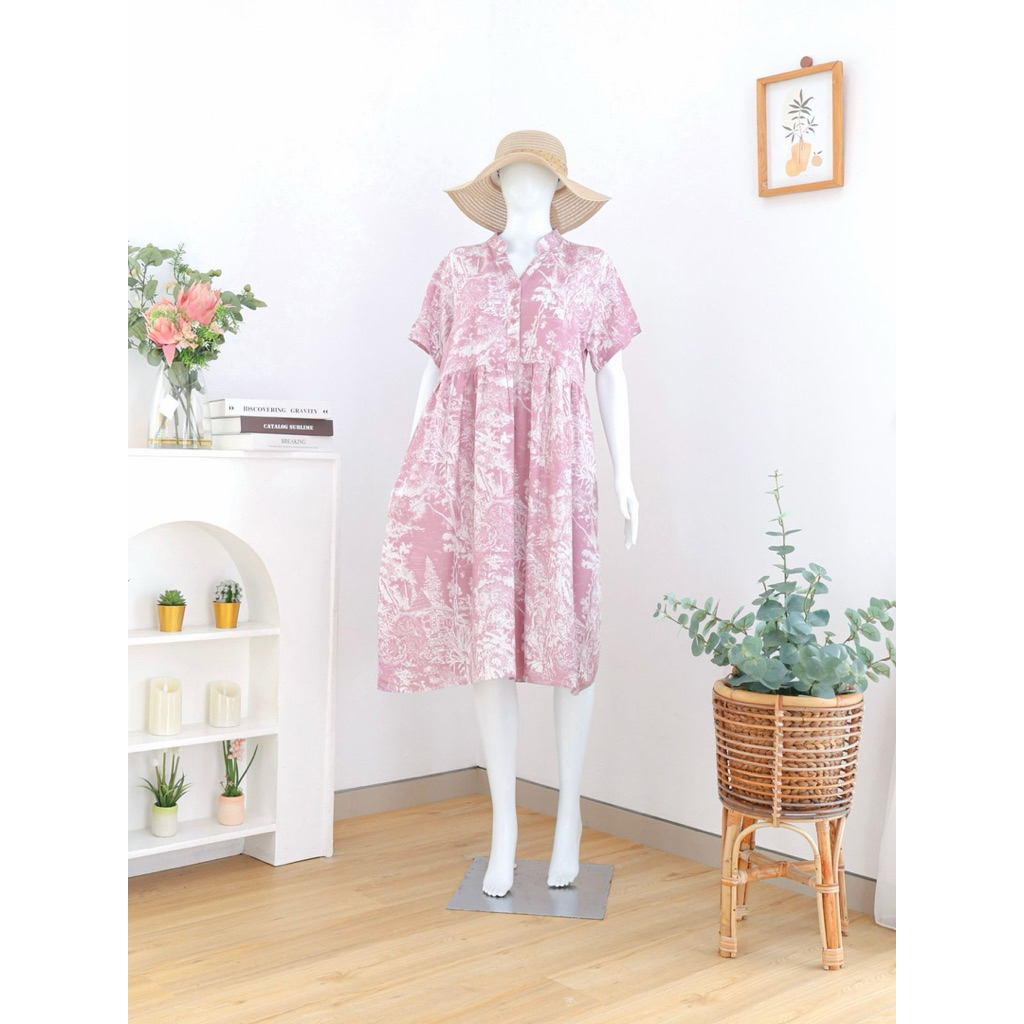 Daster busui | piyama wanita | baju tidur premium | kerah shanghai wanita / abstrak pink