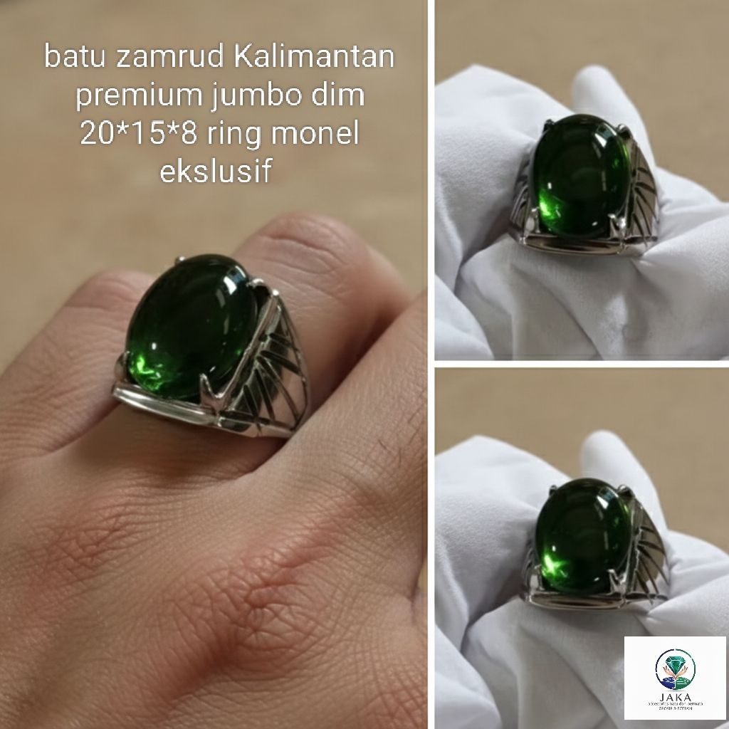 cincin batu jamrud Kalimantan kilau hijau mewah dan elegan dim jumbo ring monel