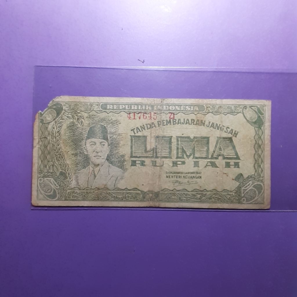 uang kuno 5 rupiah seri ori tahun 1947