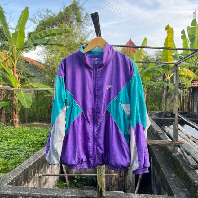 windbreaker colorblock nike big back logo swoosh original authentic vintage retro made usa