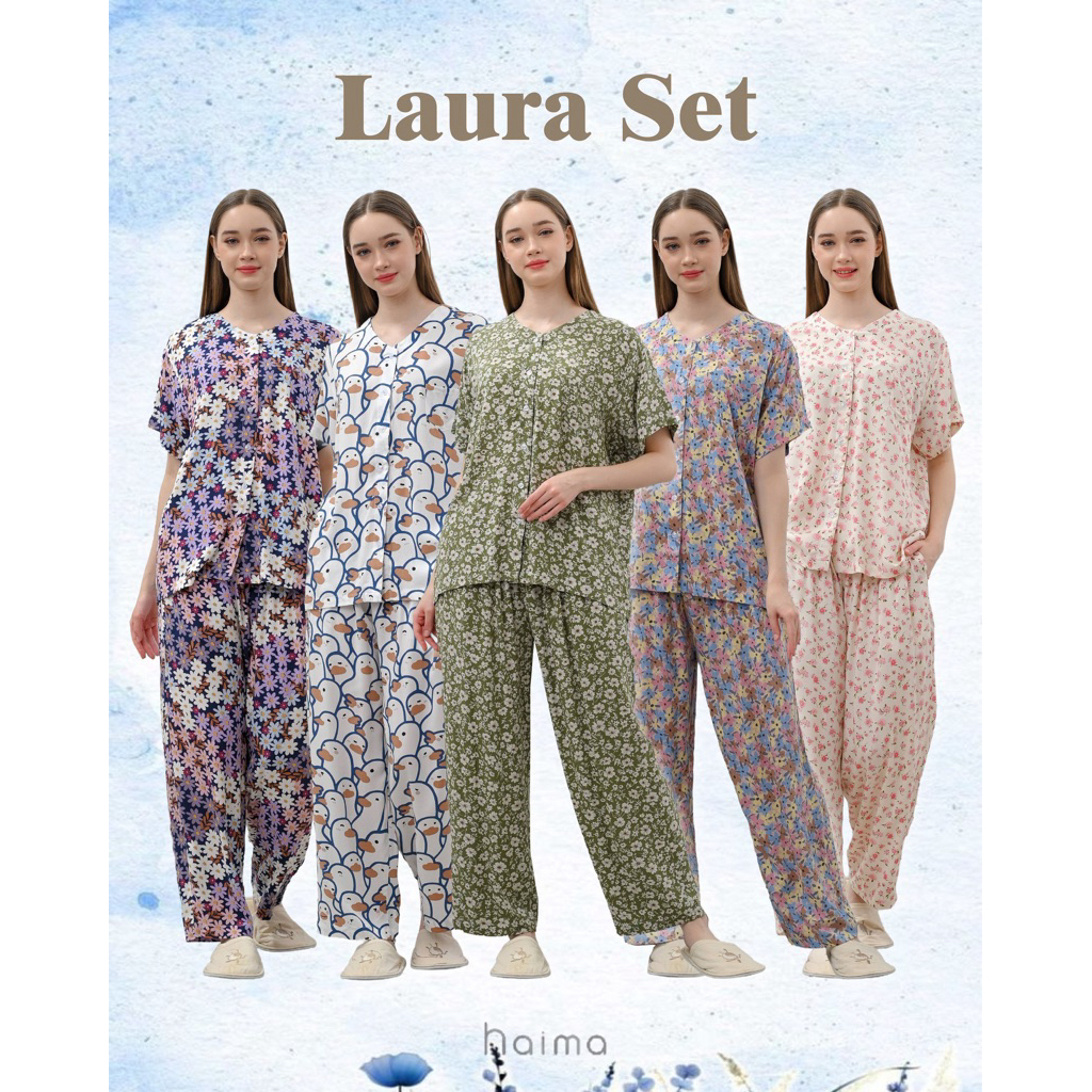 HAIMA - LAURA SET ( pajamas - oneset - piyama pendek - piyama pendek rayon )