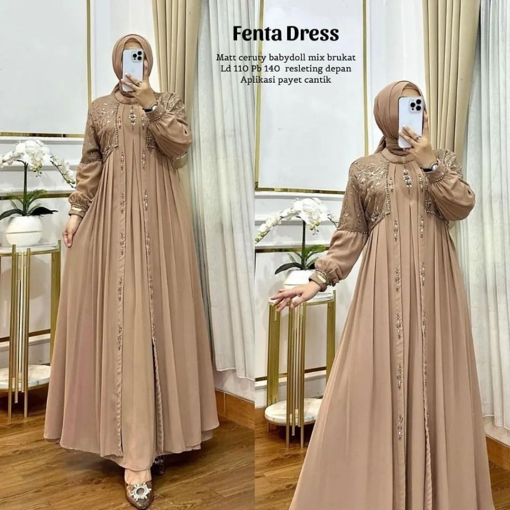 Fenta Dress Gamis Wanita Brokat Pesta Kondangan Terbaru / Dress Wanita Ceruty Baby Doll Premium