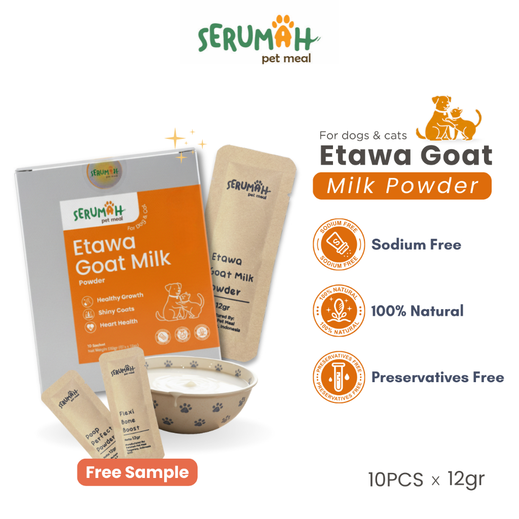 Serumah Etawa Goat Milk Powder / Susu Kambing Etawa 1 Box (10 x 12gr) - For Dog / Anjing & Cat / Kuc