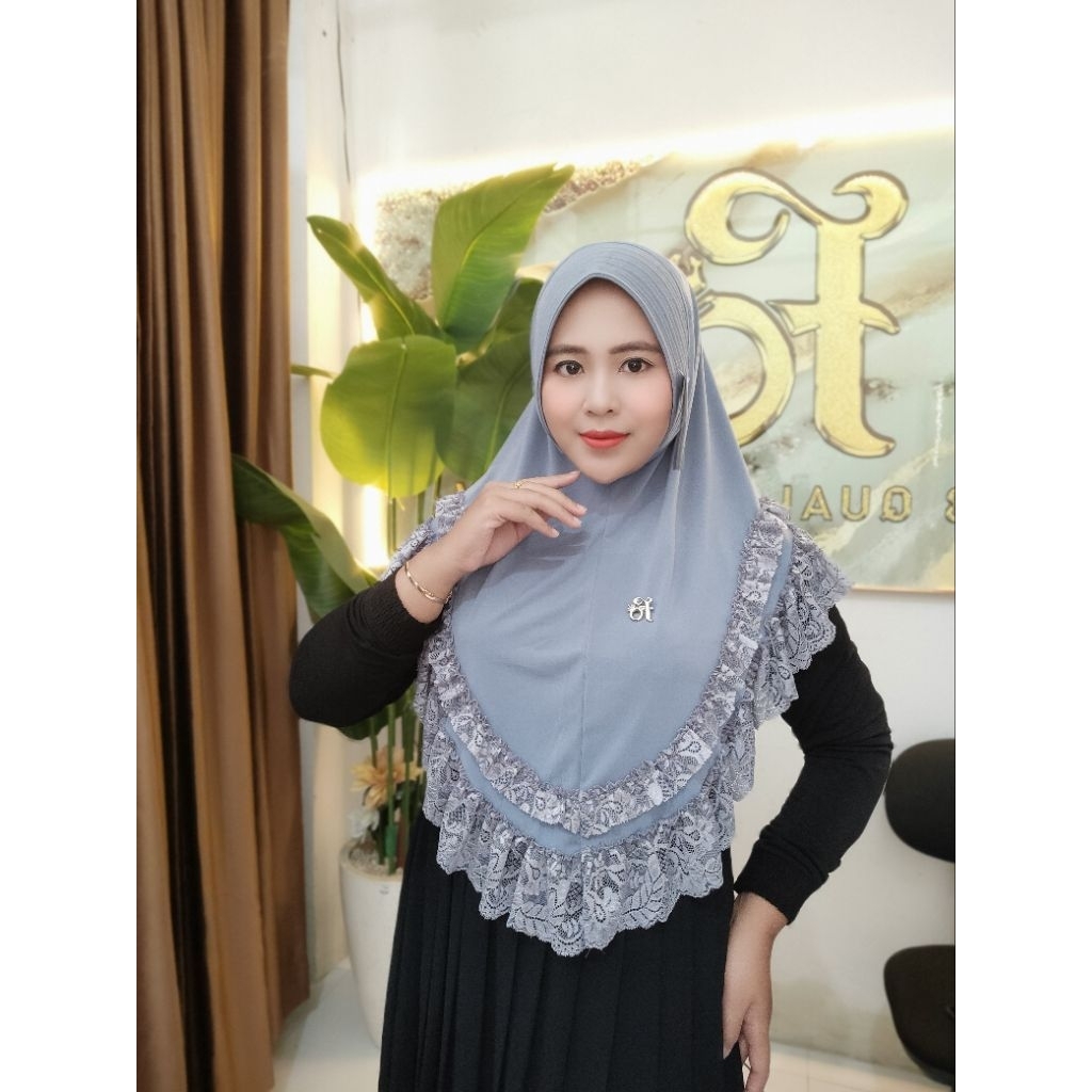 jilbab instan fo Humaira ped renda mewah