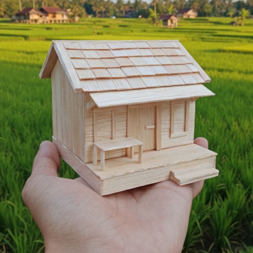 miniatur rumah desa kerajinan stik es krim
