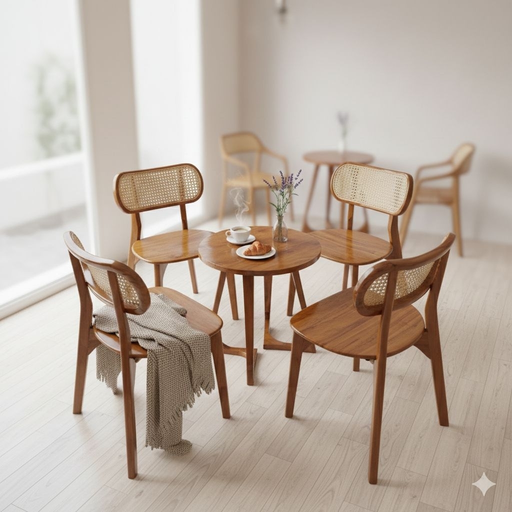 Set kursi teras kacang meja teras meja tamu kursi kacang minimalis kayu jati (4 kursi + 1 meja)