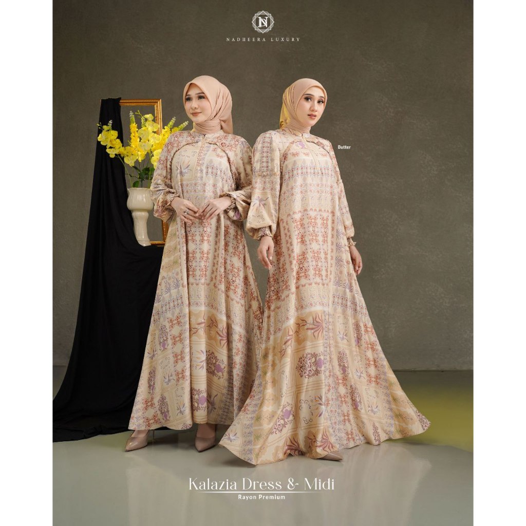 Gamis Nadheera Luxury Kalazia Series Midi Dress Wanita Muslim Bahan Rayon Premium