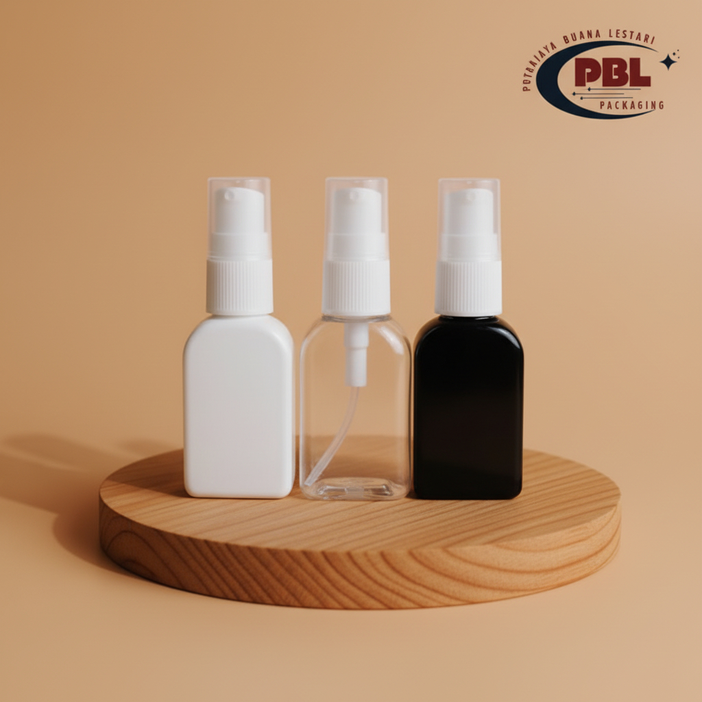 Botol Pump Treatment 30ml Kotak / Botol Serum Pump 30ml Kotak Plastik / Botol PET 30ml Kotak Tutup T