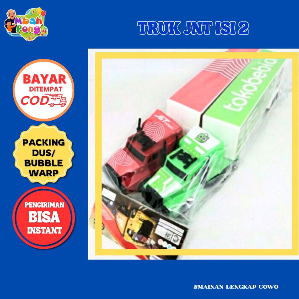 mainan mobil kurir jnt isi 2, truck mobil ekspedisi jnt, mainan truck termurah isi 2