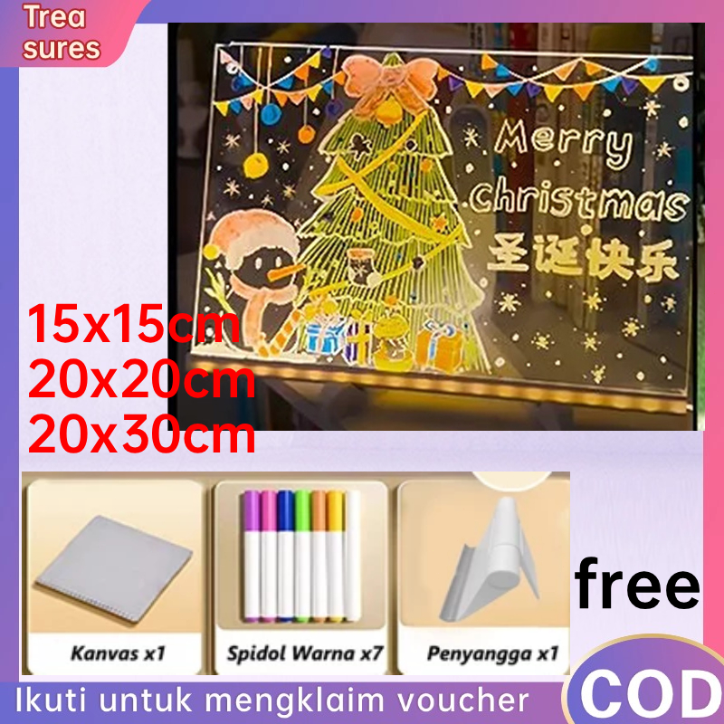 [Ready] Acrylic Note Board DIY Acrylic Board with LED Drawing Papan Lampu Stand Acrylic Planner LED 