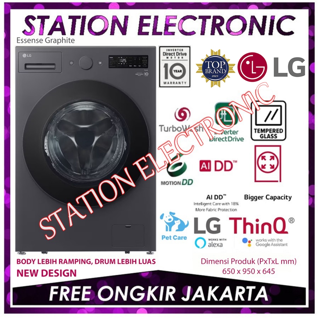 Mesin Cuci LG F2515SNEG1 Front Loading 15 Kg Essense Graphite dengan AI DD dan TurboWash