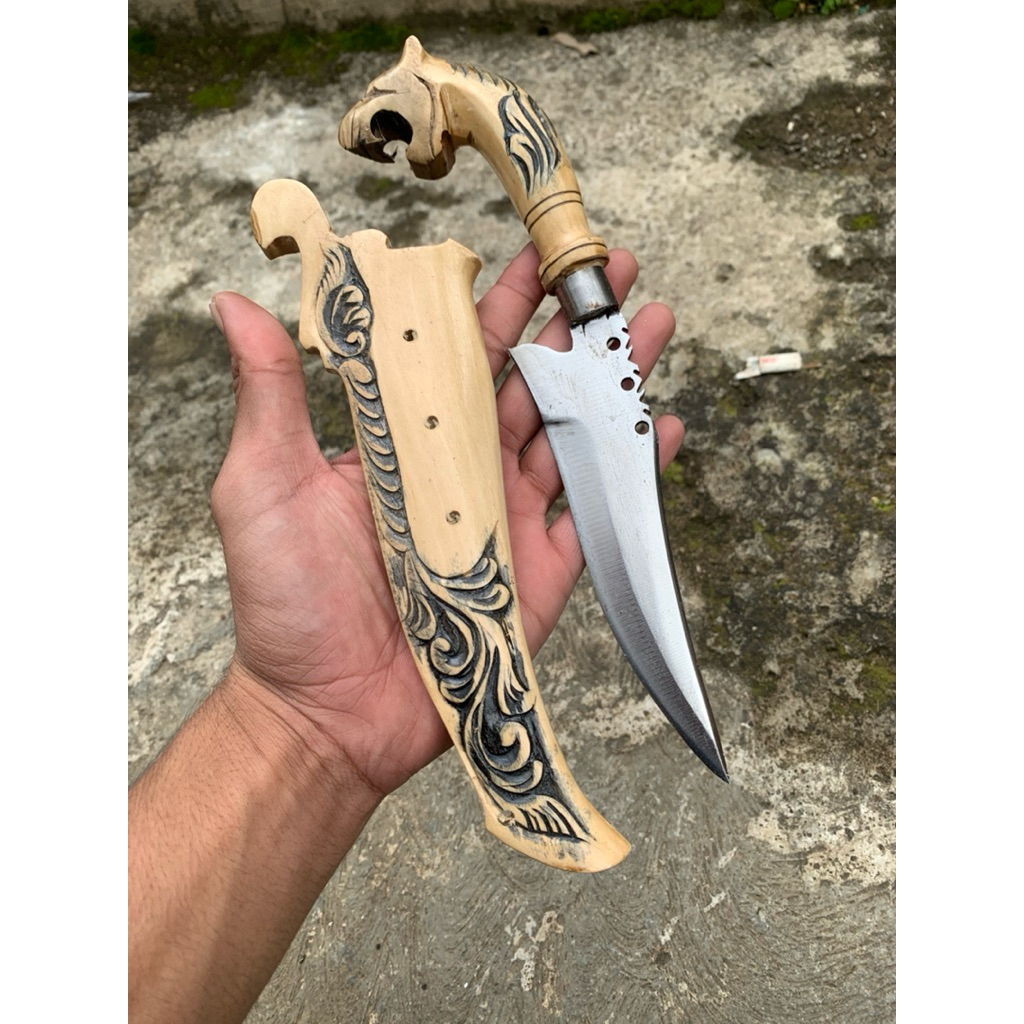 PISAU DAPUR MOTIF KUDIK KAYU KOPI UKIR/ PISAU TAJAM