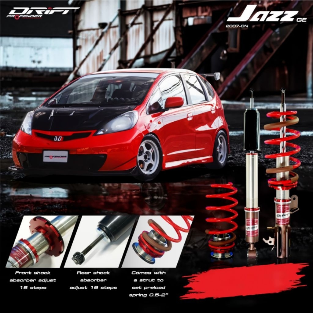 Coilover PROFENDER DRIFT Series Honda JAZZ GE / JAZZ GK / CITY HATCBACK GN / BRIO LOWERED 0.5" - 2.5