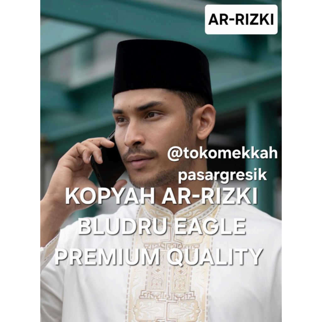 KOPYAH SONGKOK PECI AR-RIZKI RZK AC SS SUSUN HITAM BDR SS PTH BORDIR PUTIH