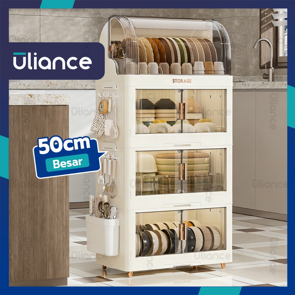 [50cm Besar]  ULIANCE Rak Piring Plastik Tertutup Rak Pengering Piring Lipat Rak Cuci Piring Rak Man