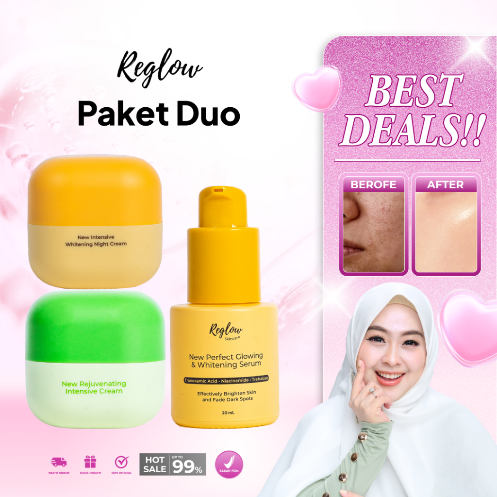REGLOWPAKET DUO LEBIH HEMAT PAKET GLASKIN KOREO DAN PAKET GLOWING  CREAM SERUM ORIGINAL COD
