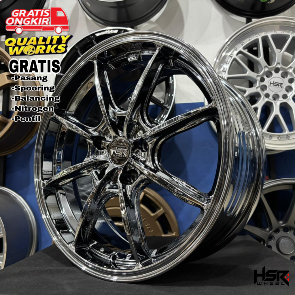 Velg Racing Ring 17 HSR Maybrat Mobil BRV HRV XL7 Ertiga, Velg HSR Wheel Black Chrome