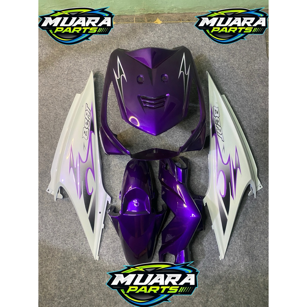 Cover bodi full set bodi halus honda beat karbu ungu candy mix putih lembayung ungu plus striping tr