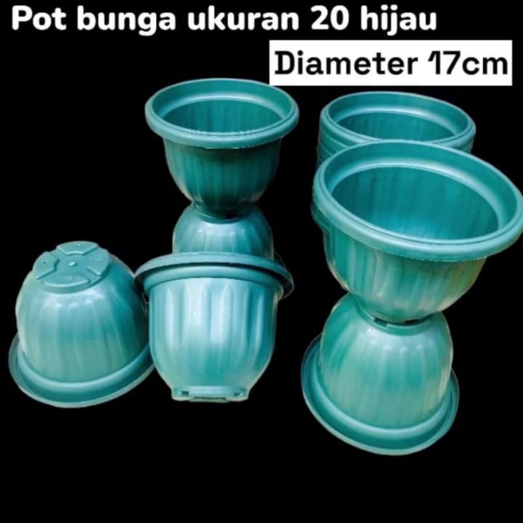pot bunga Suigei hijau ukuran 20cm Diameter 17 cm