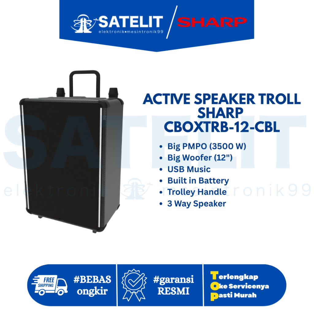 Active Speaker Troll Sharp CBOXTRB-12-CBL | Speaker Aktif 12 Inch Bluetooth | Bass Mantap & Portable