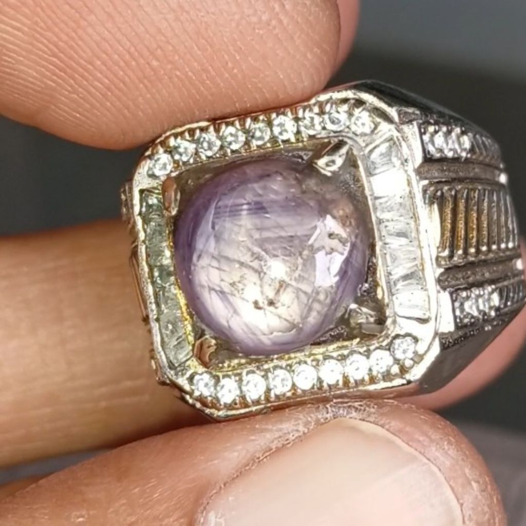 NATURAL PURPLE STAR SAPPHIRE CEYLON SRILANKA ( DIM.10 RING 6 KOIN HANDMADE)