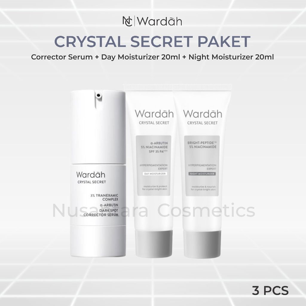WARDAH Crystal Secret Package (Serum 20ml, Day Cream 15g, Night Cream 15g) - Rangkaian Skincare Untu