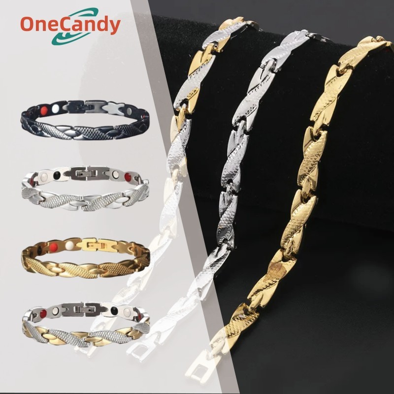 Gelang Kesehatan Terapi Magnetik Bahan Perhiasan Fashion Paduan Seng Warna Silver Emas Hitam Untuk K