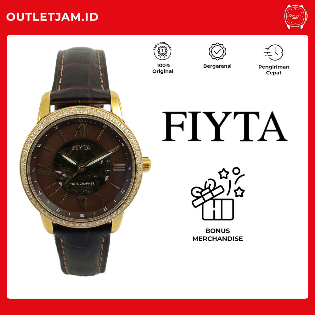 Jam Tangan Wanita FIYTA Photographer Lady Automatic Original LA8382.GSRD Rose Gold Black Leather