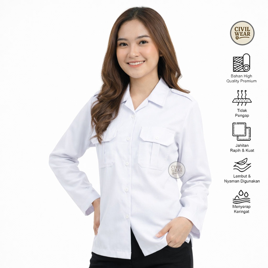 Kemeja PDH Blazer Putih Wanita Baju Putih PDH Dinas ASN PNS CIVIL WEAR