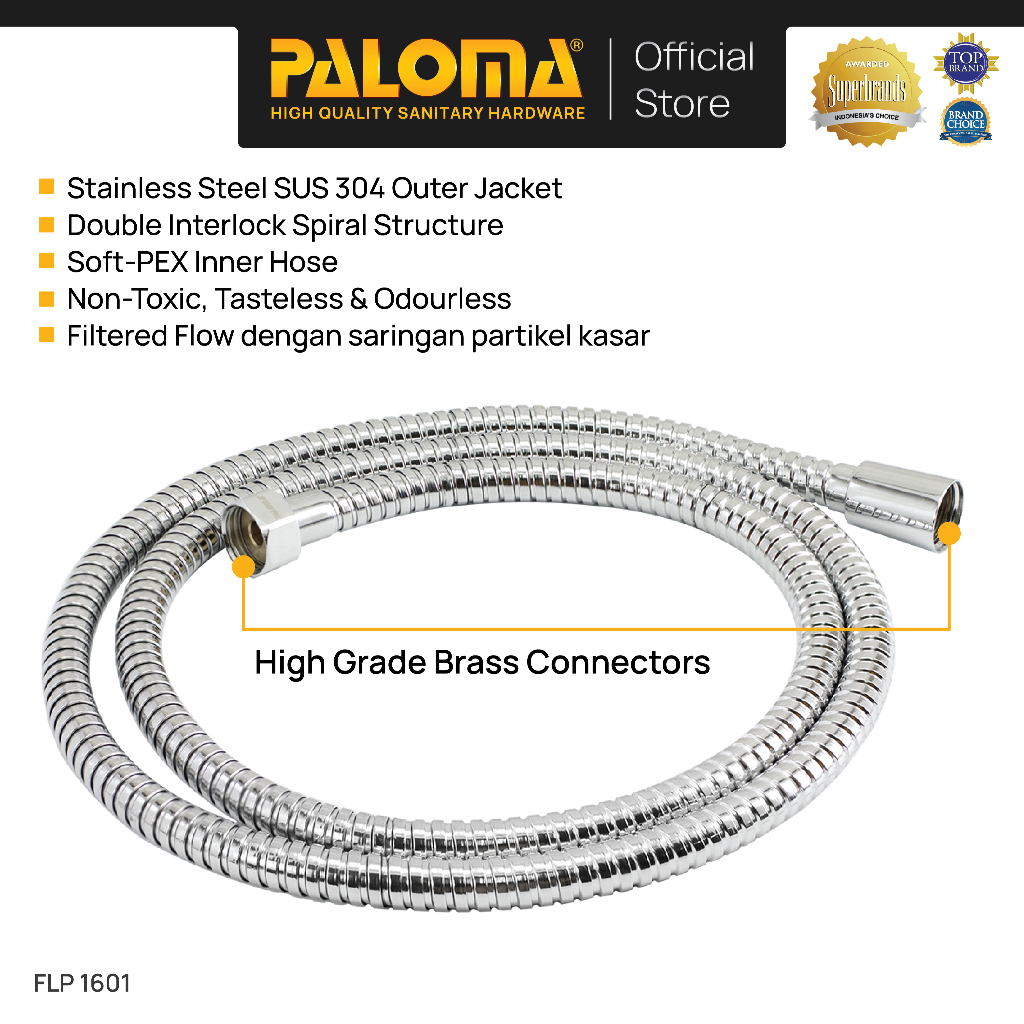 PALOMA FLP 1601 Flexible Hose Selang Handshower Hand Shower Fleksibel Stainless Steel SUS 304 Chrome